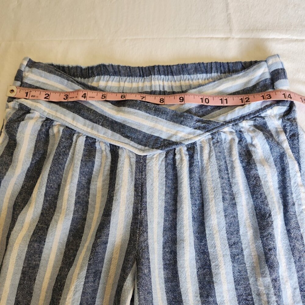 Indigo Rein Women’s SZ M Blue Stripe Linen Blend Pull On V-Waist Joggers Beach - Picture 12 of 16